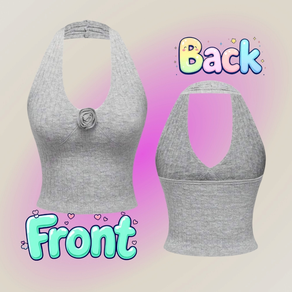 Gray Halter Top with Floral Detail Size US 8/10